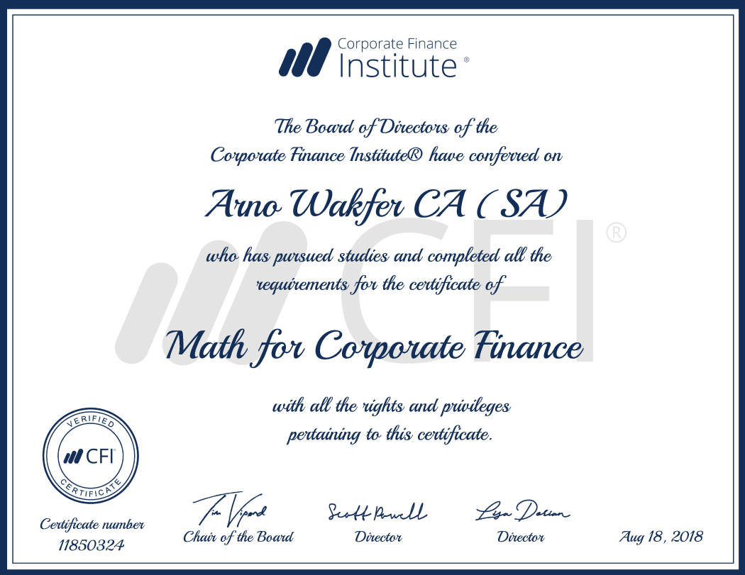 Certifications - Arno Wakfer